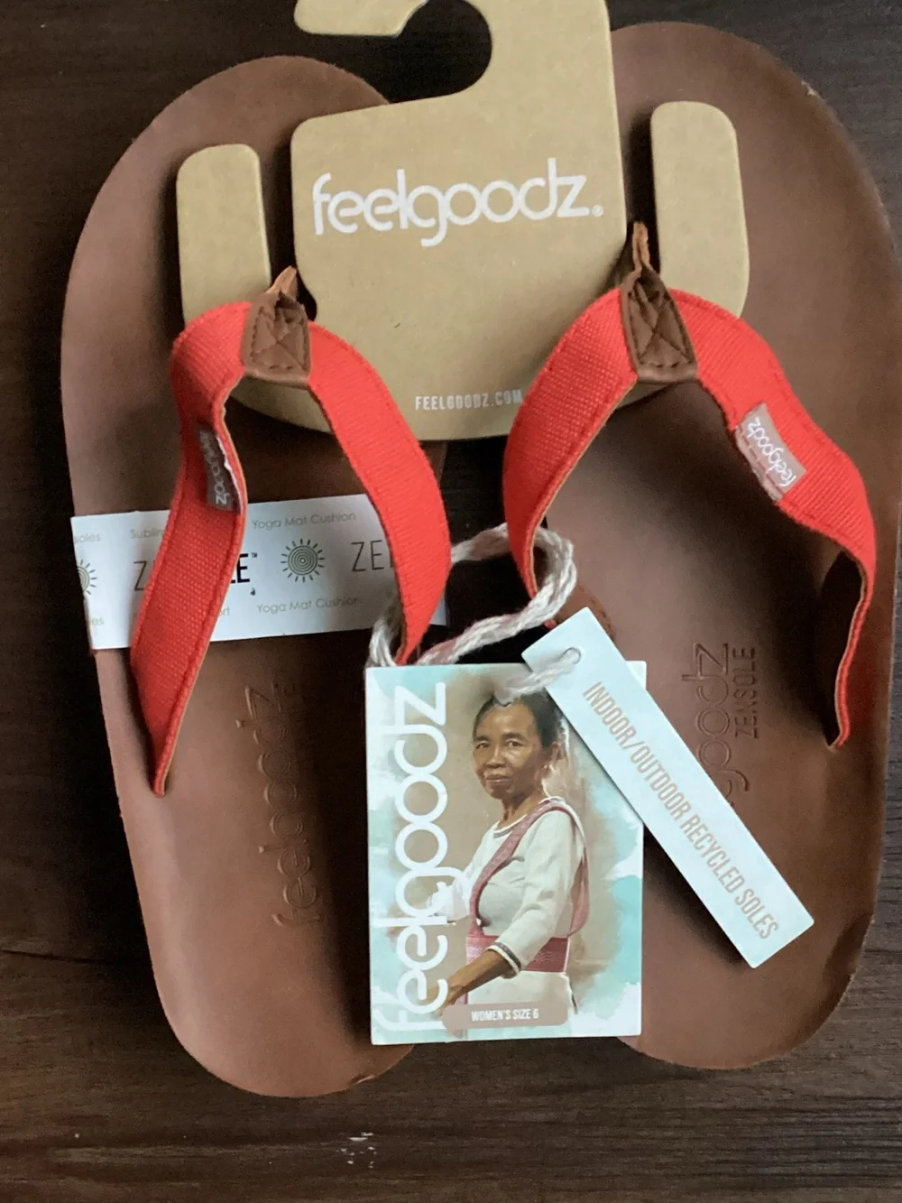 Red Strap Kids Flip-Flop Sandals with Brown Footbed